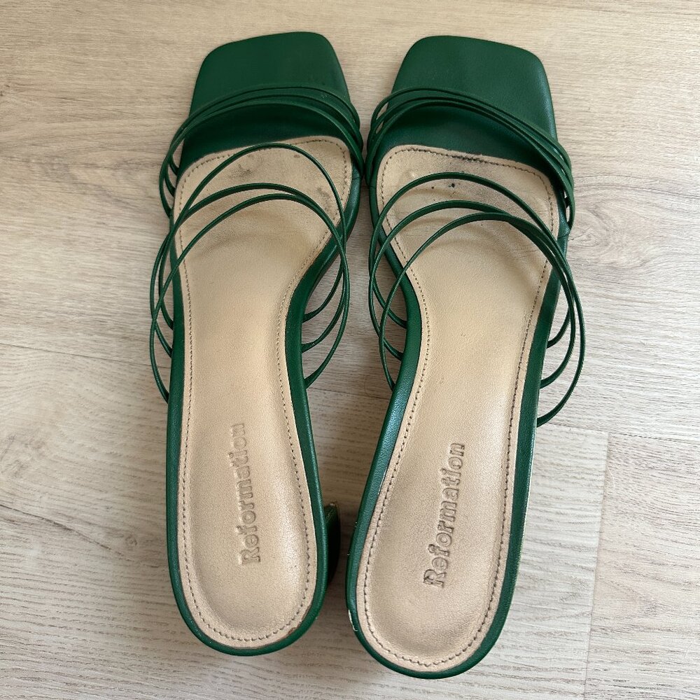 Reformation Emerald Green Strapy Kitten Heels - 7.5